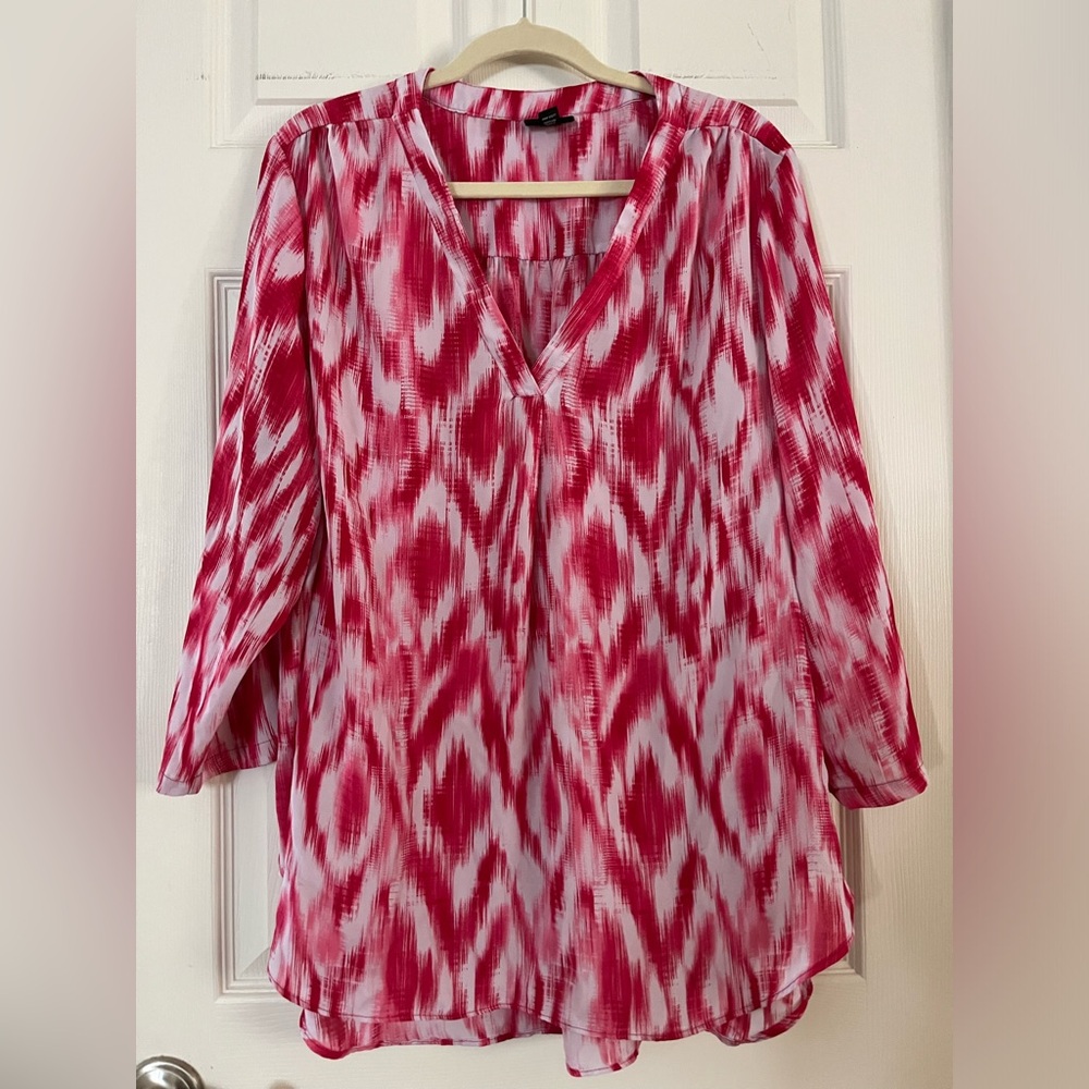Bright Pink & White Printed V-Neck Tunic Top